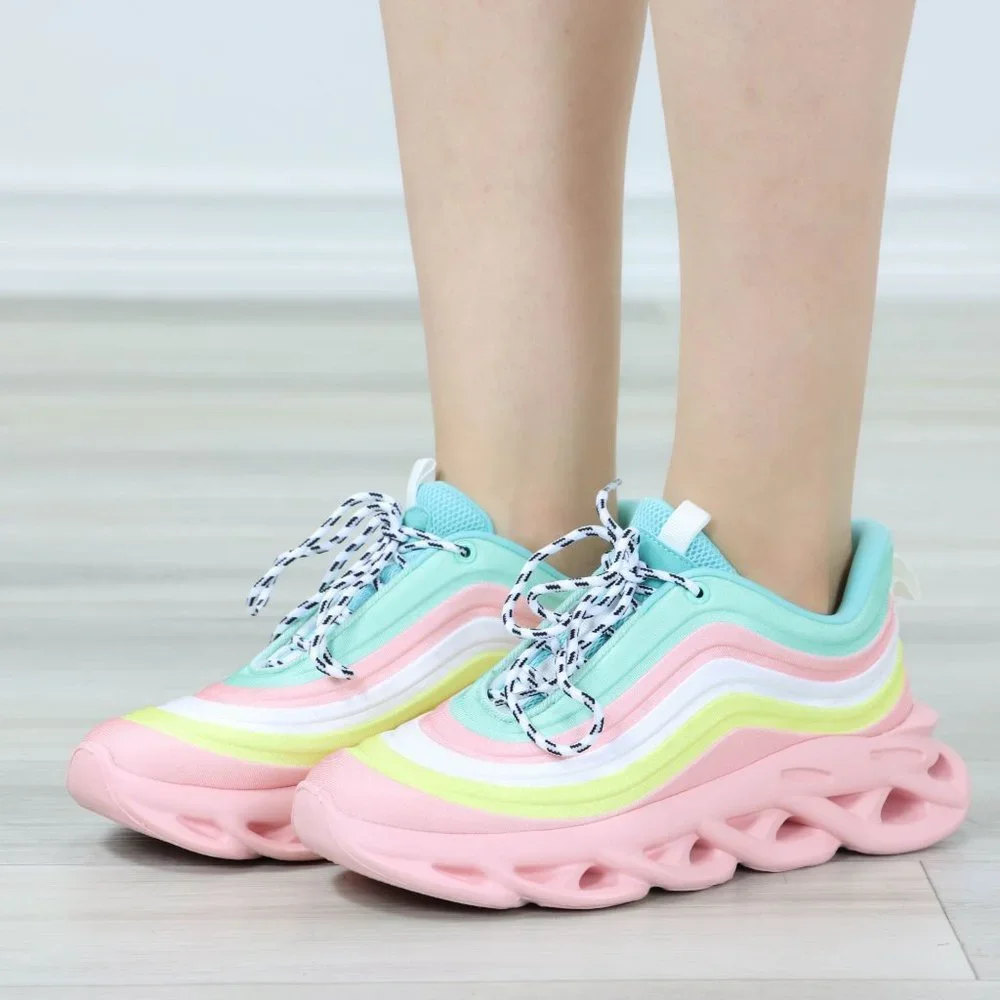 Rainbow Sneakers Fashion Comfortable Chunky Heel Shoes Slip Ons - Picture 9 of 12